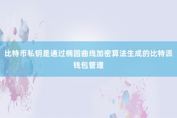 比特币私钥是通过椭圆曲线加密算法生成的比特派钱包管理